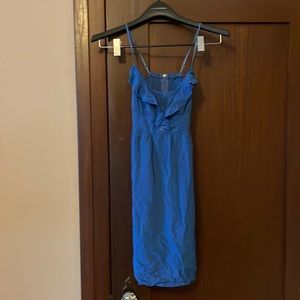 Blue Buttery Soft Fluttery Sleeveless Dress with Floral Buttons and Tie Waist